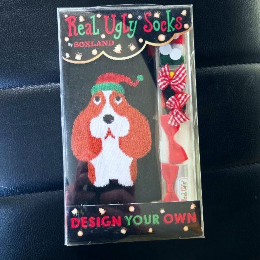 NWT Soxland Christmas Design your Own Real Ugly Dog Themed Socks 9-11